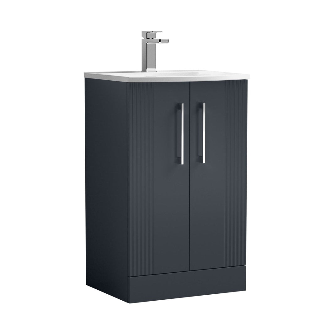Nuie Deco 500mm Floor Standing 2 Door Vanity & Basin 4 Contemporary Soft Black MFC Painted Gloss 840x510x440mm - JJ Building Materials