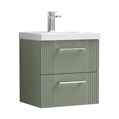 Nuie Deco 500mm Wall Hung 2 Drawer Vanity & Basin 1 Contemporary Satin Green MFC Painted Gloss 540x510x390mm - JJ Building Materials