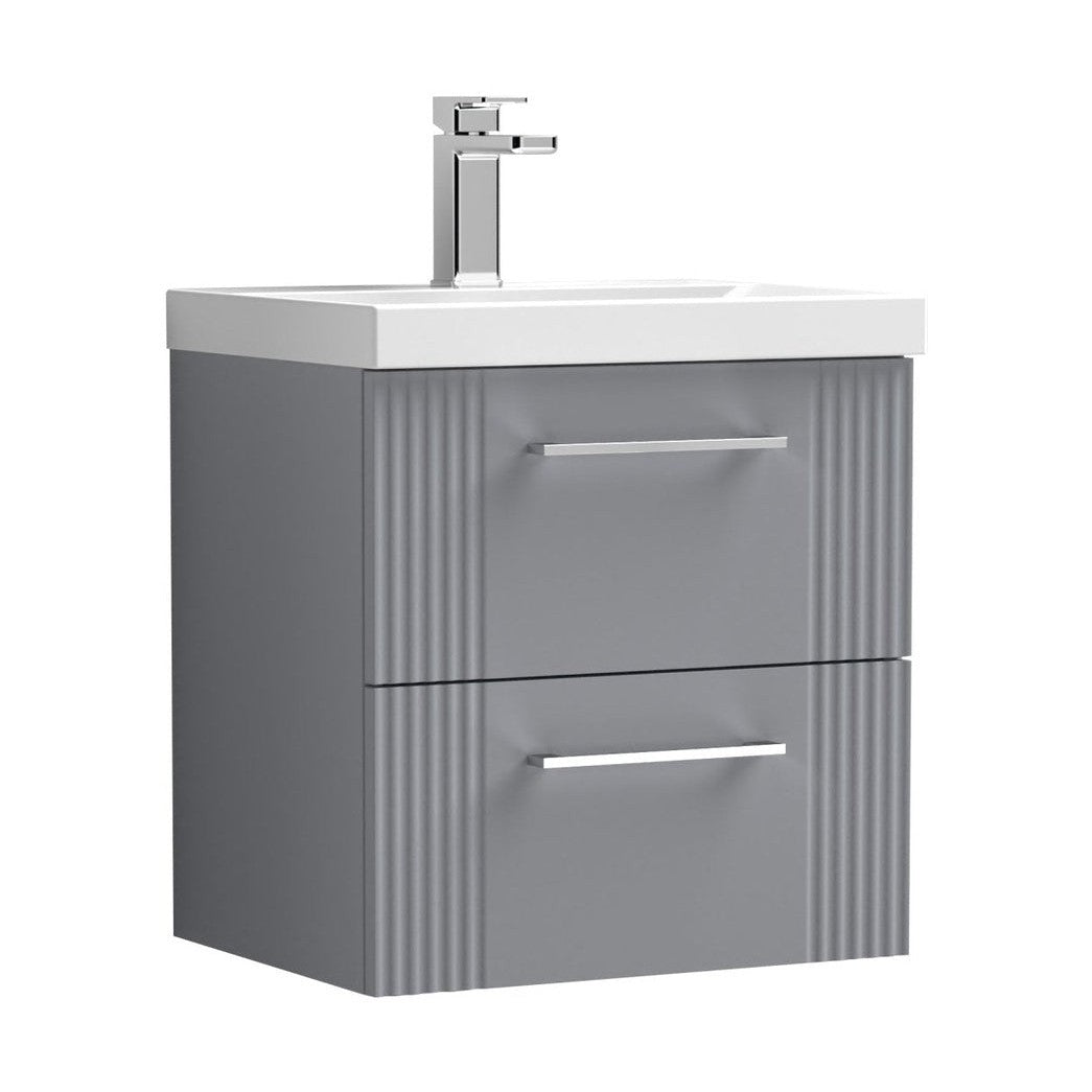 Nuie Deco 500mm Wall Hung 2 Drawer Vanity & Basin 1 Contemporary Satin Grey MFC Painted Gloss 540x510x390mm - JJ Building Materials
