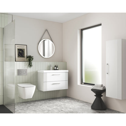 Nuie Deco 500mm Wall Hung 2 Drawer Vanity & Basin 1 Contemporary Satin White MFC Painted Gloss 540x510x390mm - JJ Building Materials