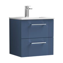Nuie Deco 500mm Wall Hung 2 Drawer Vanity & Basin 2 Contemporary Satin Blue MFC Painted Gloss 518x505x395mm - JJ Building Materials