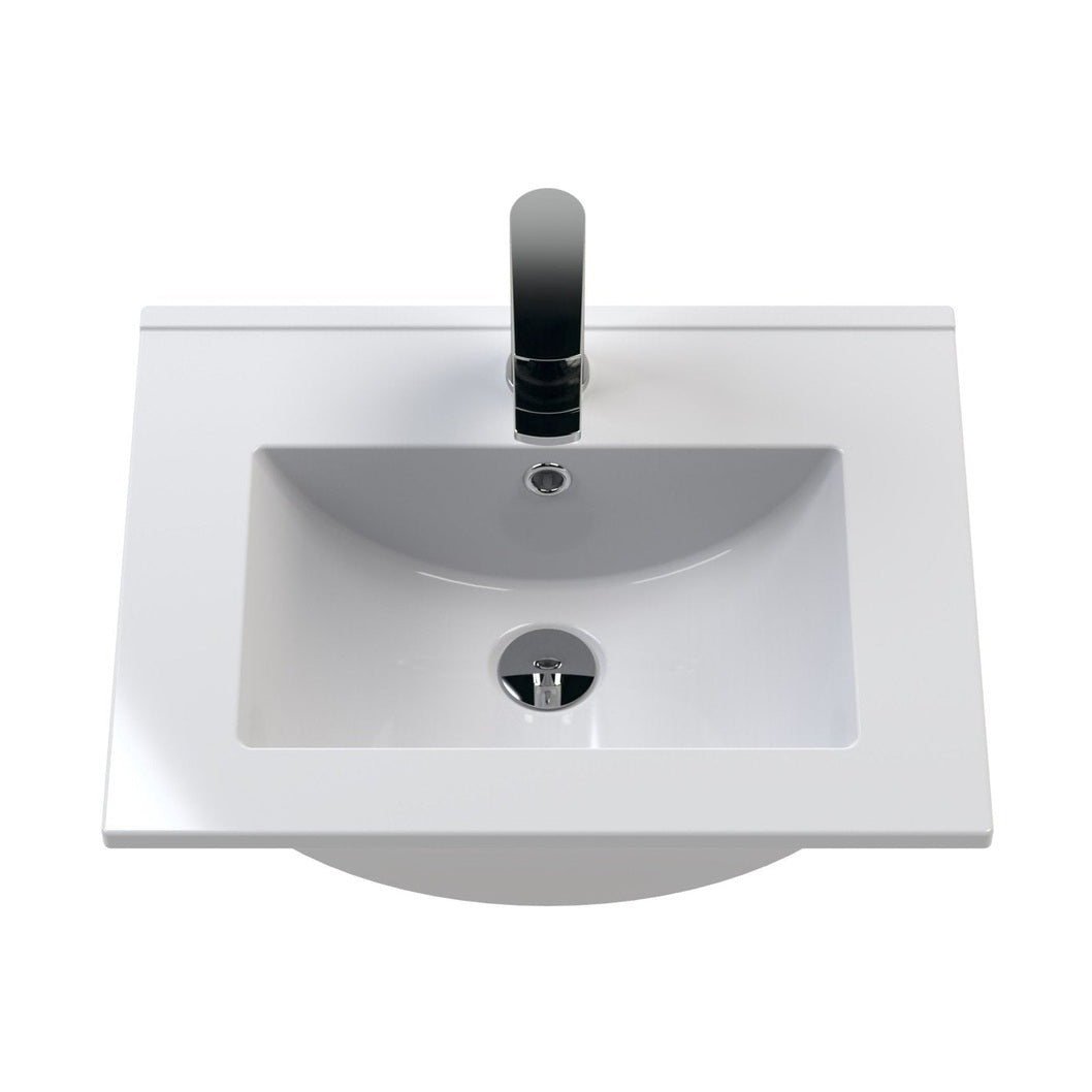 Nuie Deco 500mm Wall Hung 2 Drawer Vanity & Basin 2 Contemporary Satin Green MFC Painted Gloss 518x505x395mm - JJ Building Materials
