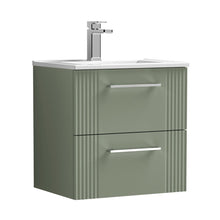 Nuie Deco 500mm Wall Hung 2 Drawer Vanity & Basin 2 Contemporary Satin Green MFC Painted Gloss 518x505x395mm - JJ Building Materials