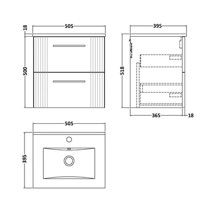 Nuie Deco 500mm Wall Hung 2 Drawer Vanity & Basin 2 Contemporary Satin Green MFC Painted Gloss 518x505x395mm - JJ Building Materials