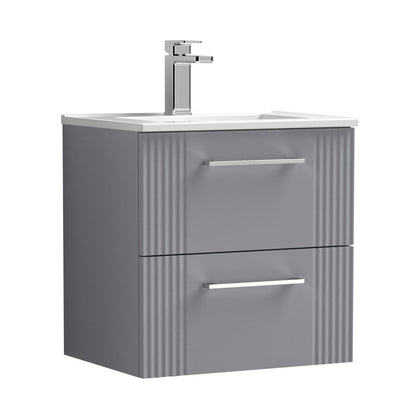 Nuie Deco 500mm Wall Hung 2 Drawer Vanity & Basin 2 Contemporary Satin Grey MFC Painted Gloss 518x505x395mm - JJ Building Materials