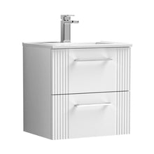 Nuie Deco 500mm Wall Hung 2 Drawer Vanity & Basin 2 Contemporary Satin White MFC Painted Gloss 518x505x395mm - JJ Building Materials