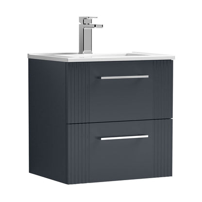 Nuie Deco 500mm Wall Hung 2 Drawer Vanity & Basin 2 Contemporary Soft Black MFC Painted Gloss 518x505x395mm - JJ Building Materials