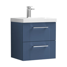 Nuie Deco 500mm Wall Hung 2 Drawer Vanity & Basin 3 Contemporary Satin Blue MFC Painted Gloss 550x510x395mm - JJ Building Materials