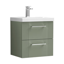 Nuie Deco 500mm Wall Hung 2 Drawer Vanity & Basin 3 Contemporary Satin Green MFC Painted Gloss 550x510x395mm - JJ Building Materials