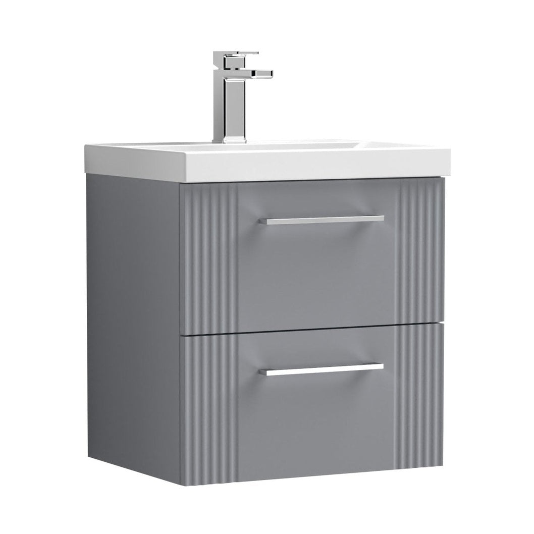 Nuie Deco 500mm Wall Hung 2 Drawer Vanity & Basin 3 Contemporary Satin Grey MFC Painted Gloss 550x510x395mm - JJ Building Materials