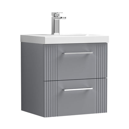 Nuie Deco 500mm Wall Hung 2 Drawer Vanity & Basin 3 Contemporary Satin Grey MFC Painted Gloss 550x510x395mm - JJ Building Materials
