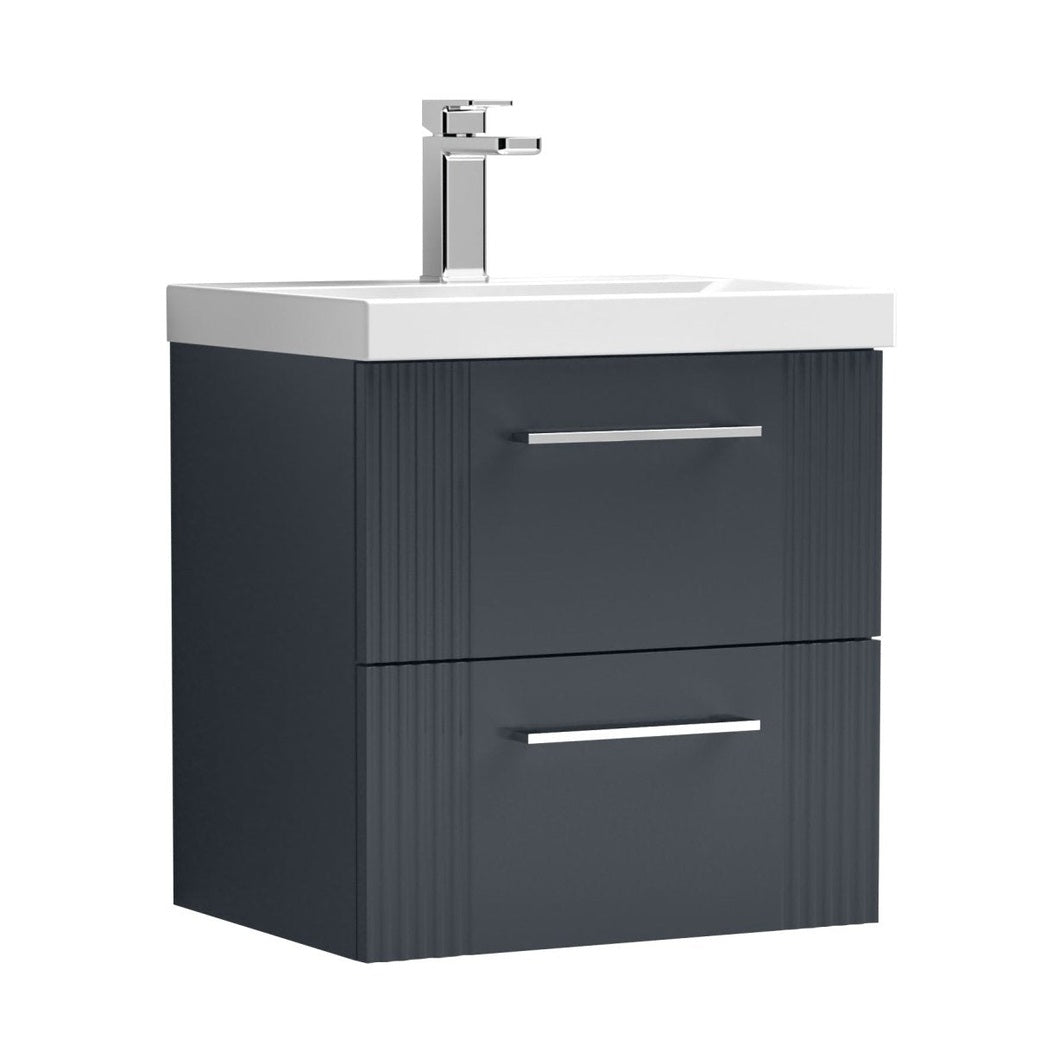 Nuie Deco 500mm Wall Hung 2 Drawer Vanity & Basin 3 Contemporary Soft Black MFC Painted Gloss 550x510x395mm - JJ Building Materials