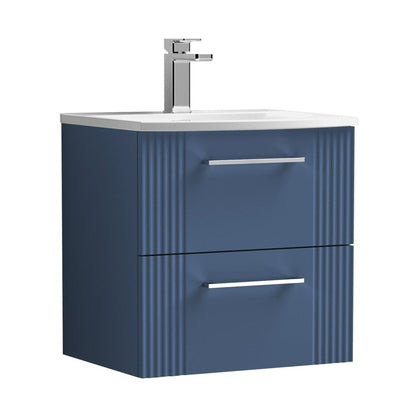 Nuie Deco 500mm Wall Hung 2 Drawer Vanity & Basin 4 Contemporary Satin Blue MFC Painted Gloss 530x510x440mm - JJ Building Materials