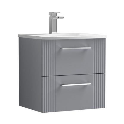 Nuie Deco 500mm Wall Hung 2 Drawer Vanity & Basin 4 Contemporary Satin Grey MFC Painted Gloss 530x510x440mm - JJ Building Materials