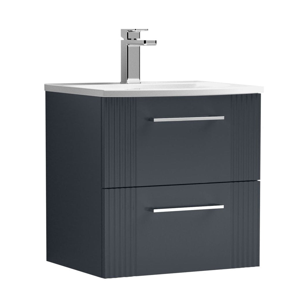 Nuie Deco 500mm Wall Hung 2 Drawer Vanity & Basin 4 Contemporary Soft Black MFC Painted Gloss 530x510x440mm - JJ Building Materials
