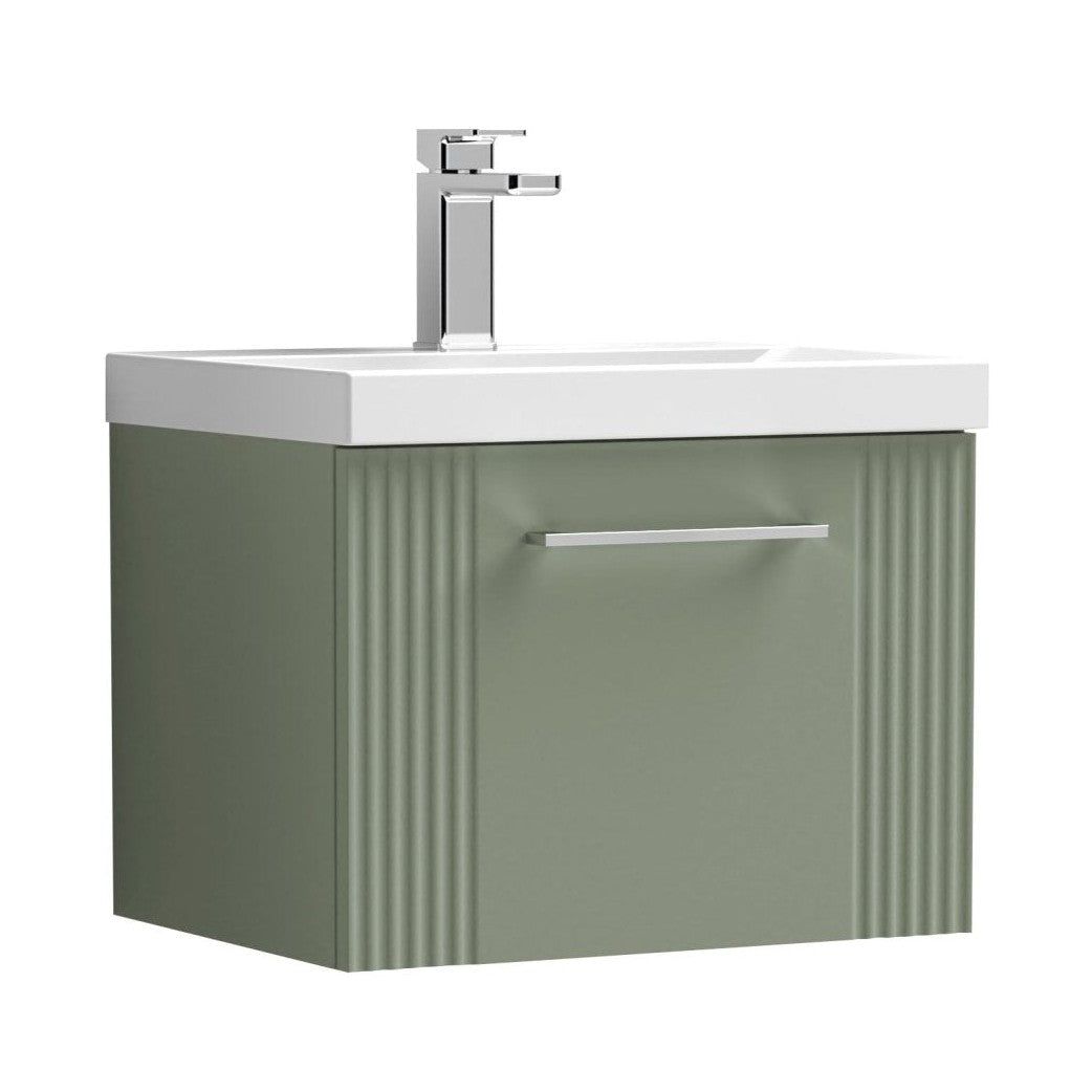 Nuie Deco 500mm Wall Hung Single Drawer Vanity & Basin 1 Contemporary Satin Green MFC Painted Gloss 399x510x390mm - JJ Building Materials