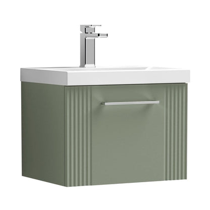 Nuie Deco 500mm Wall Hung Single Drawer Vanity & Basin 1 Contemporary Satin Green MFC Painted Gloss 399x510x390mm - JJ Building Materials
