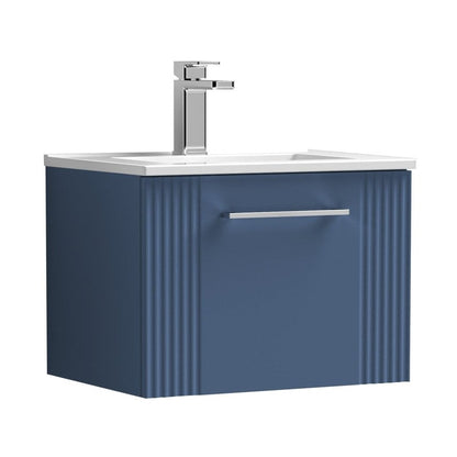 Nuie Deco 500mm Wall Hung Single Drawer Vanity & Basin 2 Contemporary Satin Blue MFC Painted Gloss 377x505x395mm - JJ Building Materials