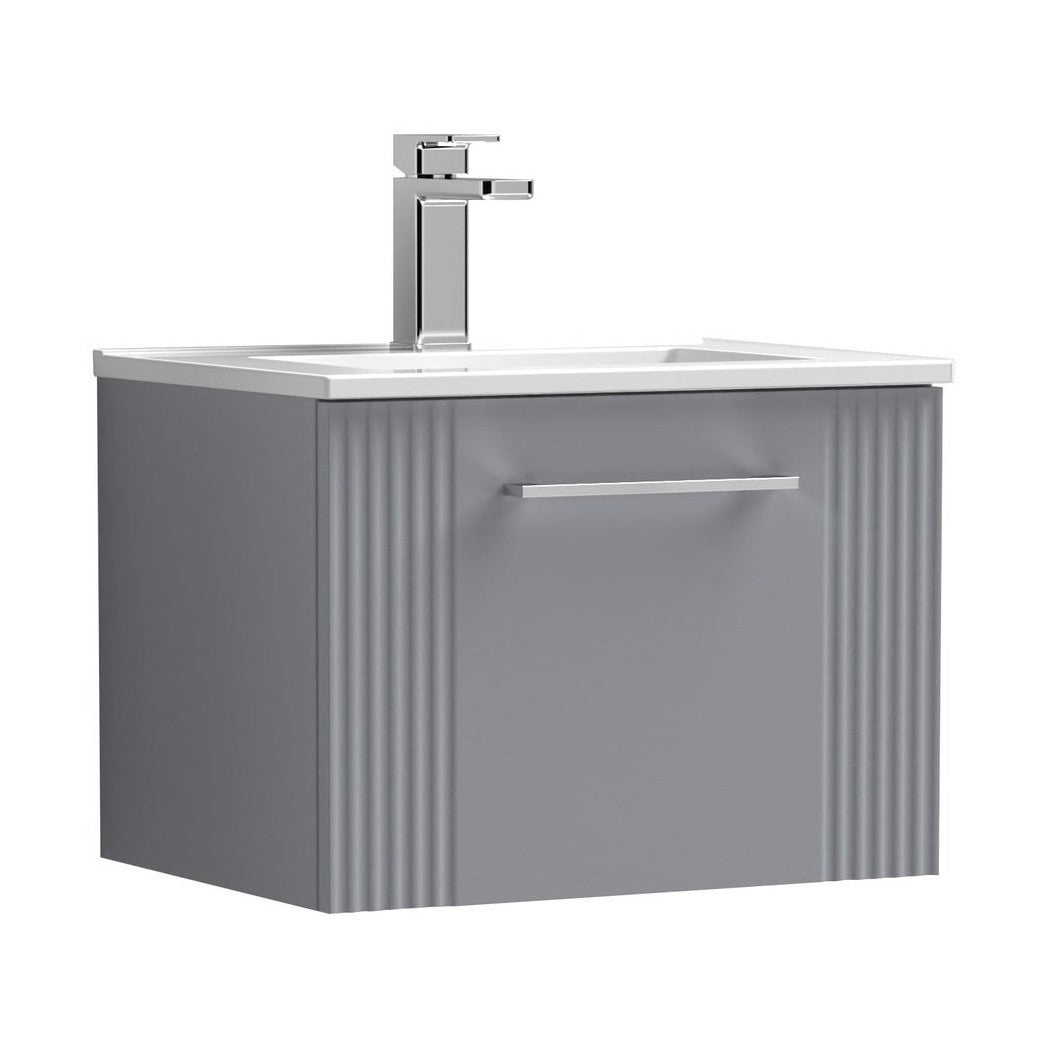 Nuie Deco 500mm Wall Hung Single Drawer Vanity & Basin 2 Contemporary Satin Grey MFC Painted Gloss 377x505x395mm - JJ Building Materials