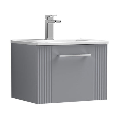 Nuie Deco 500mm Wall Hung Single Drawer Vanity & Basin 2 Contemporary Satin Grey MFC Painted Gloss 377x505x395mm - JJ Building Materials