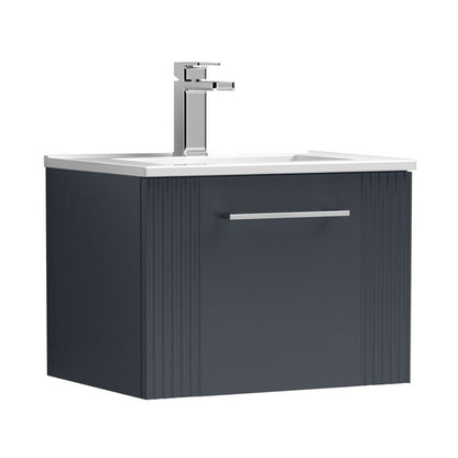 Nuie Deco 500mm Wall Hung Single Drawer Vanity & Basin 2 Contemporary Soft Black MFC Painted Gloss 377x505x395mm - JJ Building Materials