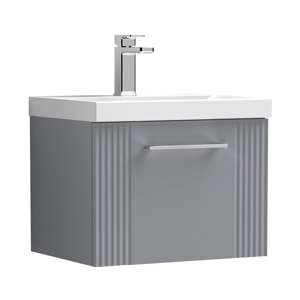 Nuie Deco 500mm Wall Hung Single Drawer Vanity & Basin 3 Contemporary Satin Grey MFC Painted Gloss 409x510x390mm - JJ Building Materials