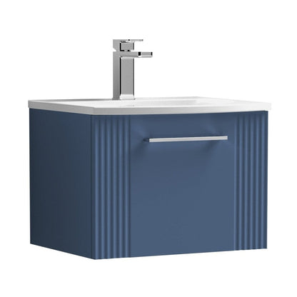 Nuie Deco 500mm Wall Hung Single Drawer Vanity & Basin 4 Contemporary Satin Blue MFC Painted Gloss 389x510x440mm - JJ Building Materials
