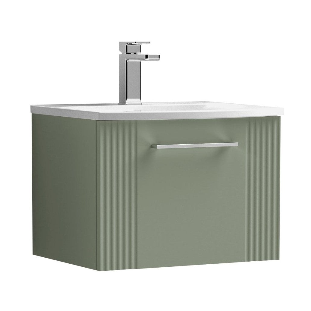 Nuie Deco 500mm Wall Hung Single Drawer Vanity & Basin 4 Contemporary Satin Green MFC Painted Gloss 389x510x440mm - JJ Building Materials