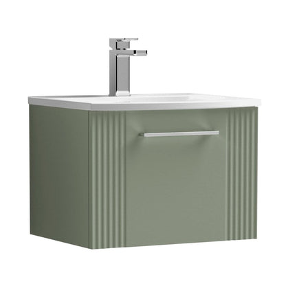 Nuie Deco 500mm Wall Hung Single Drawer Vanity & Basin 4 Contemporary Satin Green MFC Painted Gloss 389x510x440mm - JJ Building Materials