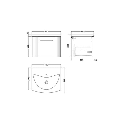 Nuie Deco 500mm Wall Hung Single Drawer Vanity & Basin 4 Contemporary Satin Green MFC Painted Gloss 389x510x440mm - JJ Building Materials
