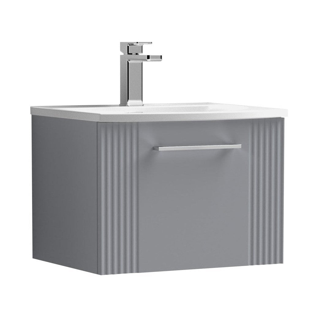 Nuie Deco 500mm Wall Hung Single Drawer Vanity & Basin 4 Contemporary Satin Grey MFC Painted Gloss 389x510x440mm - JJ Building Materials