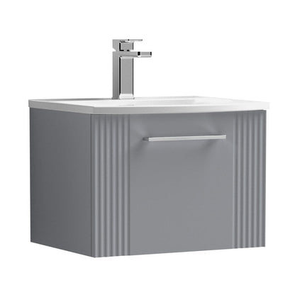 Nuie Deco 500mm Wall Hung Single Drawer Vanity & Basin 4 Contemporary Satin Grey MFC Painted Gloss 389x510x440mm - JJ Building Materials