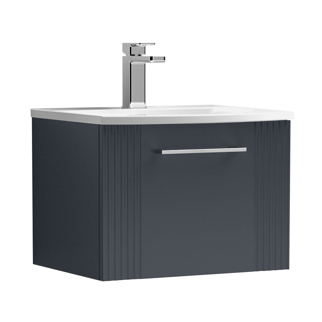 Nuie Deco 500mm Wall Hung Single Drawer Vanity & Basin 4 Contemporary Soft Black MFC Painted Gloss 389x510x440mm - JJ Building Materials