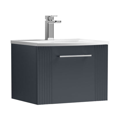 Nuie Deco 500mm Wall Hung Single Drawer Vanity & Basin 4 Contemporary Soft Black MFC Painted Gloss 389x510x440mm - JJ Building Materials