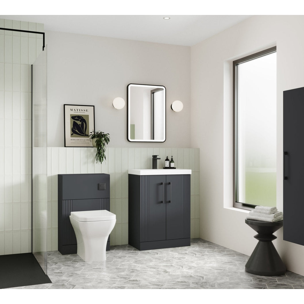 Nuie Deco 500mm Wc Unit Contemporary Soft Black MFC Painted Gloss 810x500x253mm - JJ Building Materials