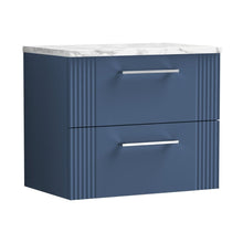 Nuie Deco 600 Wall Hung 2-drawer Vanity & Laminate Worktop Contemporary Satin Blue MFC Painted Gloss 522x605x390mm - JJ Building Materials