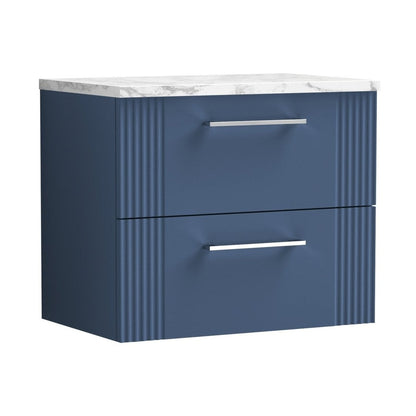 Nuie Deco 600 Wall Hung 2-drawer Vanity & Laminate Worktop Contemporary Satin Blue MFC Painted Gloss 522x605x390mm - JJ Building Materials