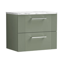 Nuie Deco 600 Wall Hung 2-drawer Vanity & Laminate Worktop Contemporary Satin Green MFC Painted Gloss 522x605x390mm - JJ Building Materials