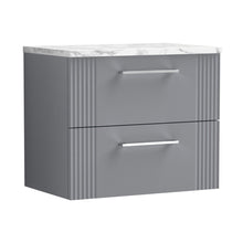 Nuie Deco 600 Wall Hung 2-drawer Vanity & Laminate Worktop Contemporary Satin Grey MFC Painted Gloss 522x605x390mm - JJ Building Materials