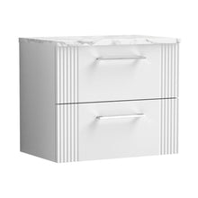 Nuie Deco 600 Wall Hung 2-drawer Vanity & Laminate Worktop Contemporary Satin White MFC Painted Gloss 522x605x390mm - JJ Building Materials