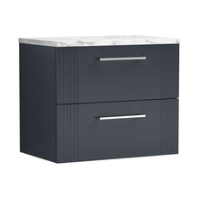 Nuie Deco 600 Wall Hung 2-drawer Vanity & Laminate Worktop Contemporary Soft Black MFC Painted Gloss 522x605x390mm - JJ Building Materials