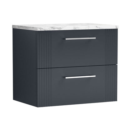Nuie Deco 600 Wall Hung 2-drawer Vanity & Laminate Worktop Contemporary Soft Black MFC Painted Gloss 522x605x390mm - JJ Building Materials