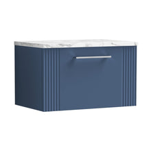 Nuie Deco 600 Wall Hung Single Drawer Vanity & Laminate Worktop Contemporary Satin Blue MFC Painted Gloss 381x605x390mm - JJ Building Materials