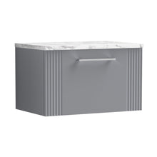 Nuie Deco 600 Wall Hung Single Drawer Vanity & Laminate Worktop Contemporary Satin Grey MFC Painted Gloss 381x605x390mm - JJ Building Materials