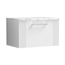 Nuie Deco 600 Wall Hung Single Drawer Vanity & Laminate Worktop Contemporary Satin White MFC Painted Gloss 381x605x390mm - JJ Building Materials