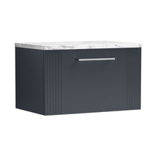 Nuie Deco 600 Wall Hung Single Drawer Vanity & Laminate Worktop Contemporary Soft Black MFC Painted Gloss 381x605x390mm - JJ Building Materials