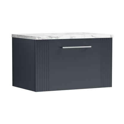 Nuie Deco 600 Wall Hung Single Drawer Vanity & Laminate Worktop Contemporary Soft Black MFC Painted Gloss 381x605x390mm - JJ Building Materials