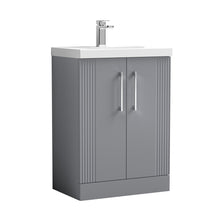 Nuie Deco 600mm Floor Standing 2 Door Vanity & Basin 1 Contemporary Satin Grey MFC Painted Gloss 850x610x390mm - JJ Building Materials