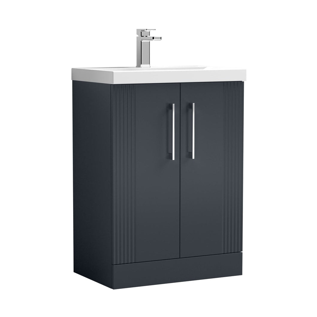 Nuie Deco 600mm Floor Standing 2 Door Vanity & Basin 1 Contemporary Soft Black MFC Painted Gloss 850x610x390mm - JJ Building Materials