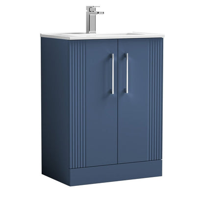 Nuie Deco 600mm Floor Standing 2 Door Vanity & Basin 2 Contemporary Satin Blue MFC Painted Gloss 828x605x395mm - JJ Building Materials